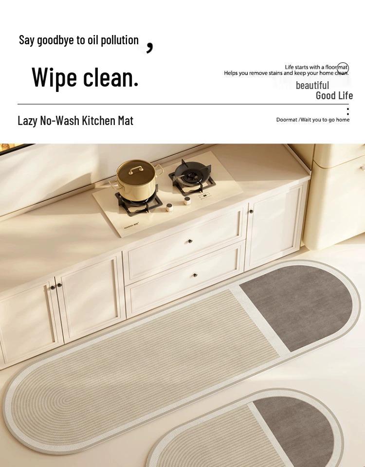 Wabi-Sabi Waterproof Non-Slip Leather Kitchen Floor Mat, Easy Clean, Oil-Proof