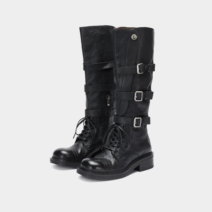 

Версия из коровьей кожи~ ретро коричневая пряжка ремня с локомотивом, женские длинные сапоги на толстой подошве и толстом каблуке, с широким голенищем до колена, сапоги-рыцари 40