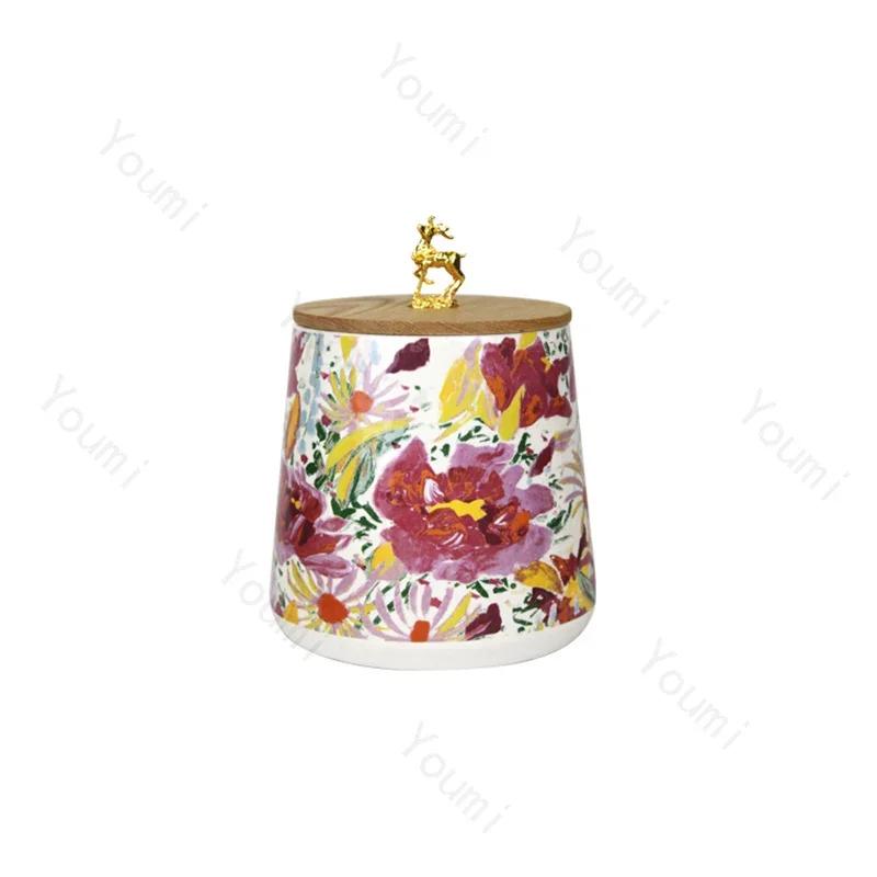 Color Oil Painting Storage Jar Creative Home Kitchen Storage Jar High End Circular Living Room Table Decoration Exquisite Gifts