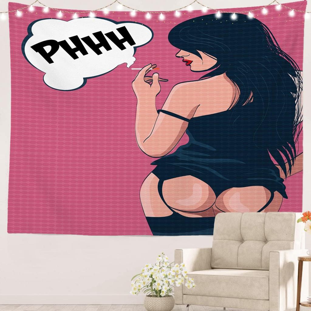Woman Sexy Artistic Black and White Line Picnic Mat Hippie Trippy Tapestry Wall Art Meditation Decor for Bedroom Living Room