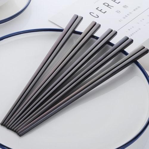 Bisda Korean Stainless Steel Chopsticks, Set of 5, Black, 18-8 Stainless Steel, 23.5cm Square, for Business, Guests, Outdoors, and Camping