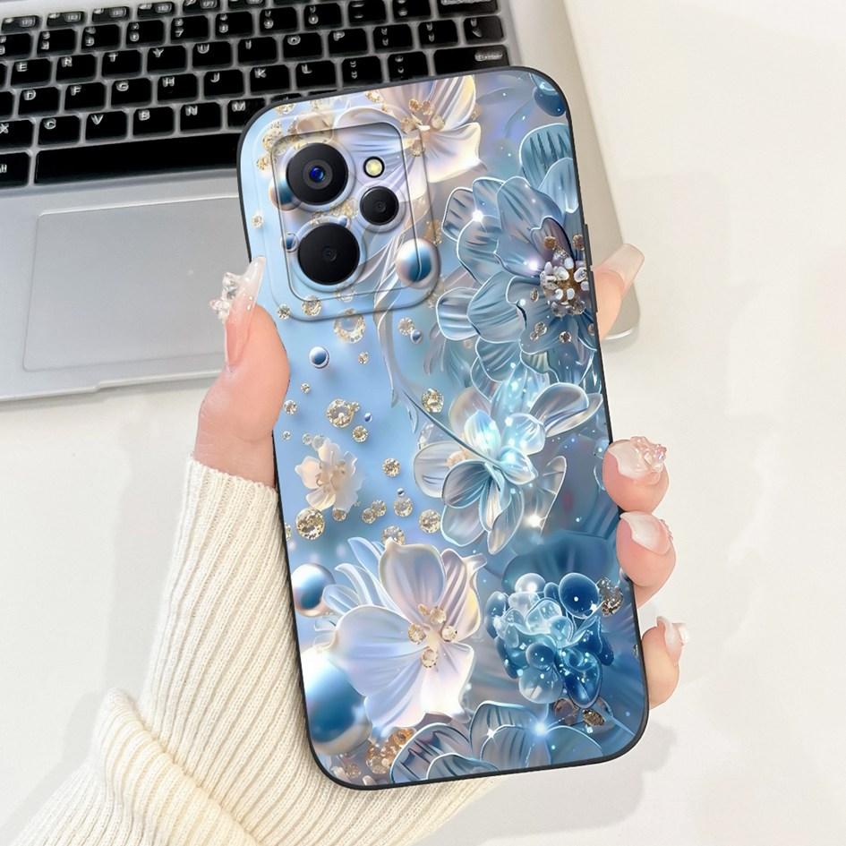 For Realme 9i Case Cool Fashion Flower Marble Sunset Soft Liquid Silicone Lens Protective Cover For Realme 9i 5G Realme9i Bumper