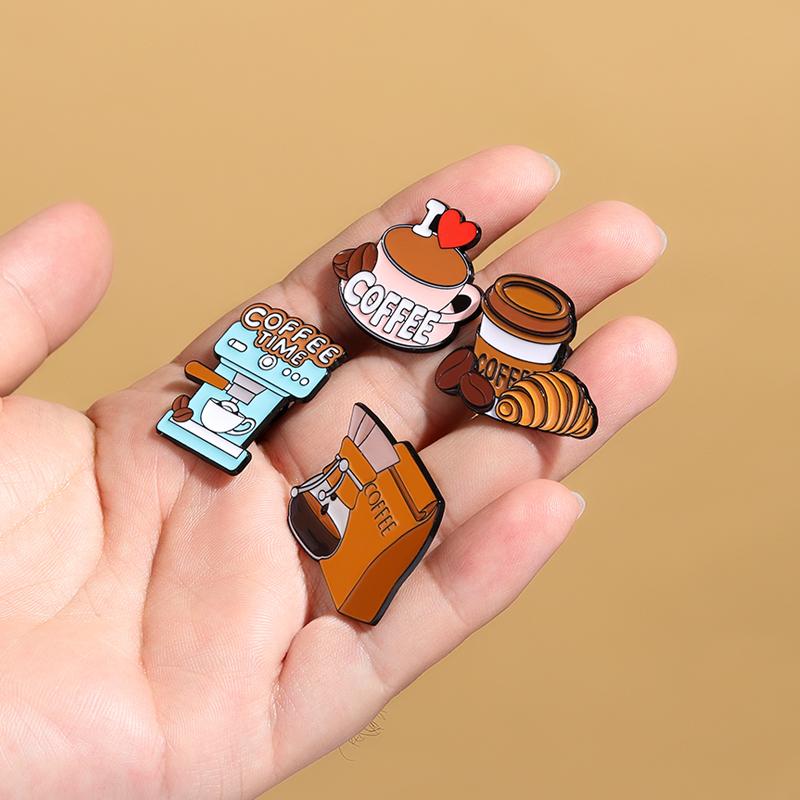4Styles Funny Cartoon Coffee Theme Enamel Brooches Women Girls Backpack Bag Dress Pins