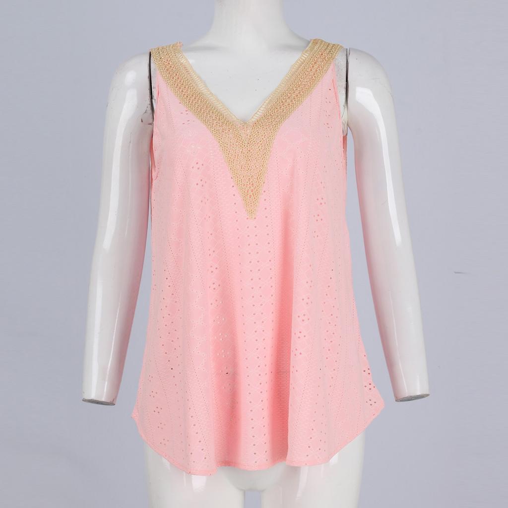 New Women's Sleeveless V-Neck Lace Color Top Casual Vest