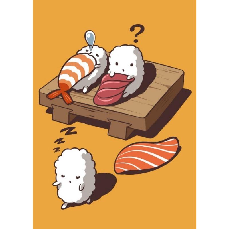 Sushi Foodie Cartoon Artwork Poster Leinwanddruck Sushi Niedliche Illustration Wandkunst Bild Küche Japanisches Essen Wanddeko
