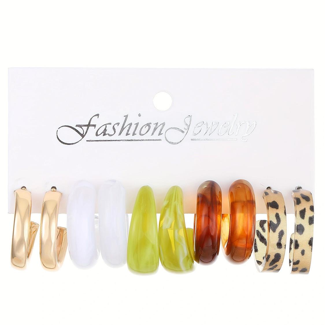 

New jewelry personalized multi-color wear resin C-shaped earrings set women s hot sale