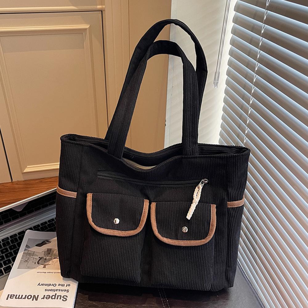 Multi-pocket Travel Hand-held Shoulder Bag with Contrasting Colors, Casual Commuting and Fashionable Tote Bag