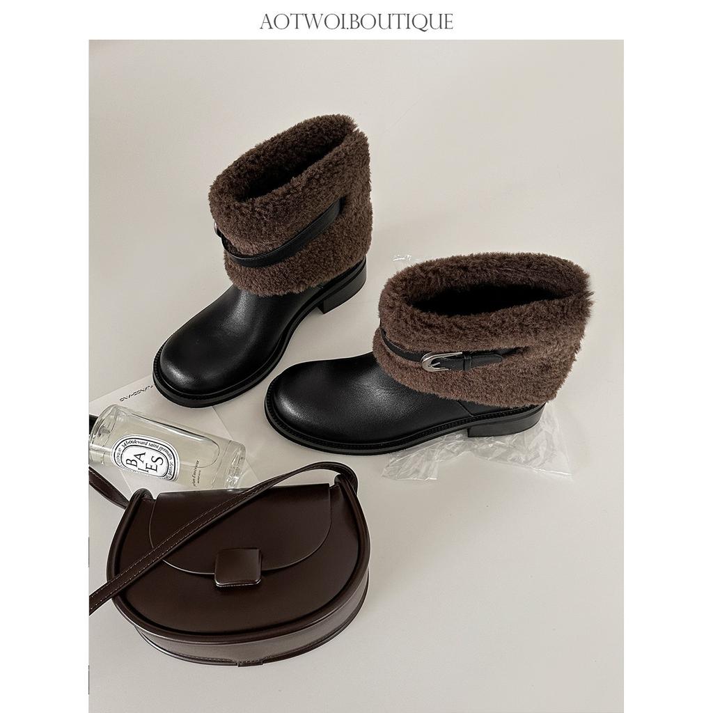 Women's lightweight thick sole winter thermal insulation fur one snow boots non-slip cushioning wear casual sports cotton boots