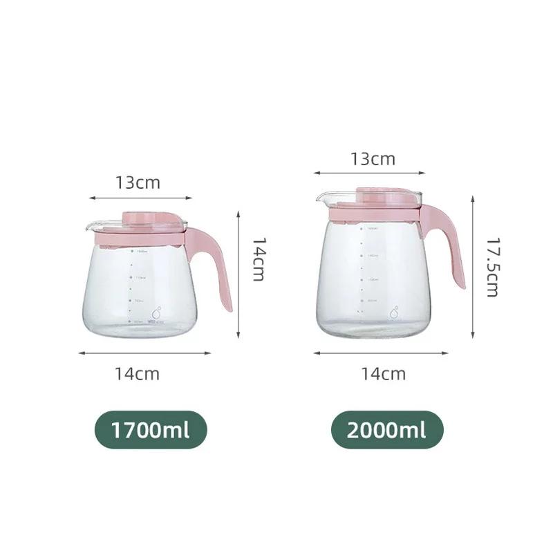 Glass Water Pitcher Ice Water Tea Pot with Lid Heat Resistant Juice Jug with Precise Scale Line Iced Coffee Milk Drinking Kettle