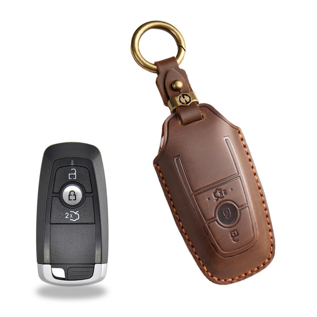 Retro Key Cover Is Suitable for Ford Focus Mondeo Cover, Sharp Edge Leather Shell, Pure Handmade Key Bag Chain.