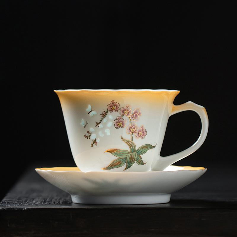 Exquisite Coffee Cup High-end Delicate Handle Cup and Saucer Set Home Ceramic Afternoon Tea Mug