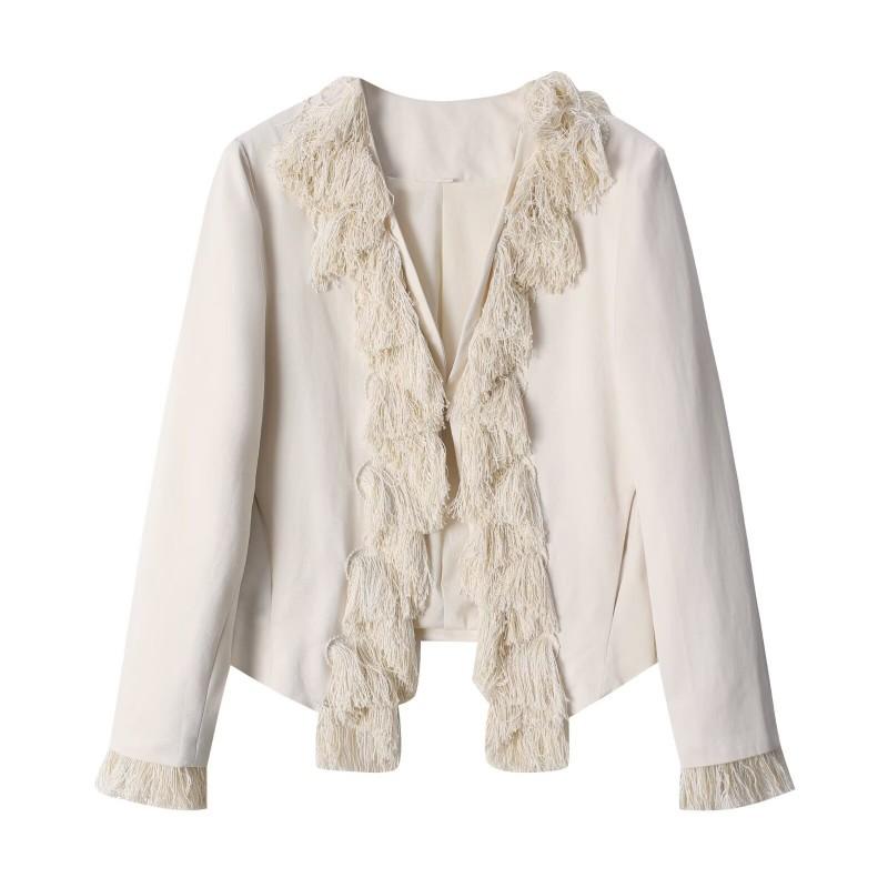 Womens V-Neck Fringe Oversized Jacket 2026
