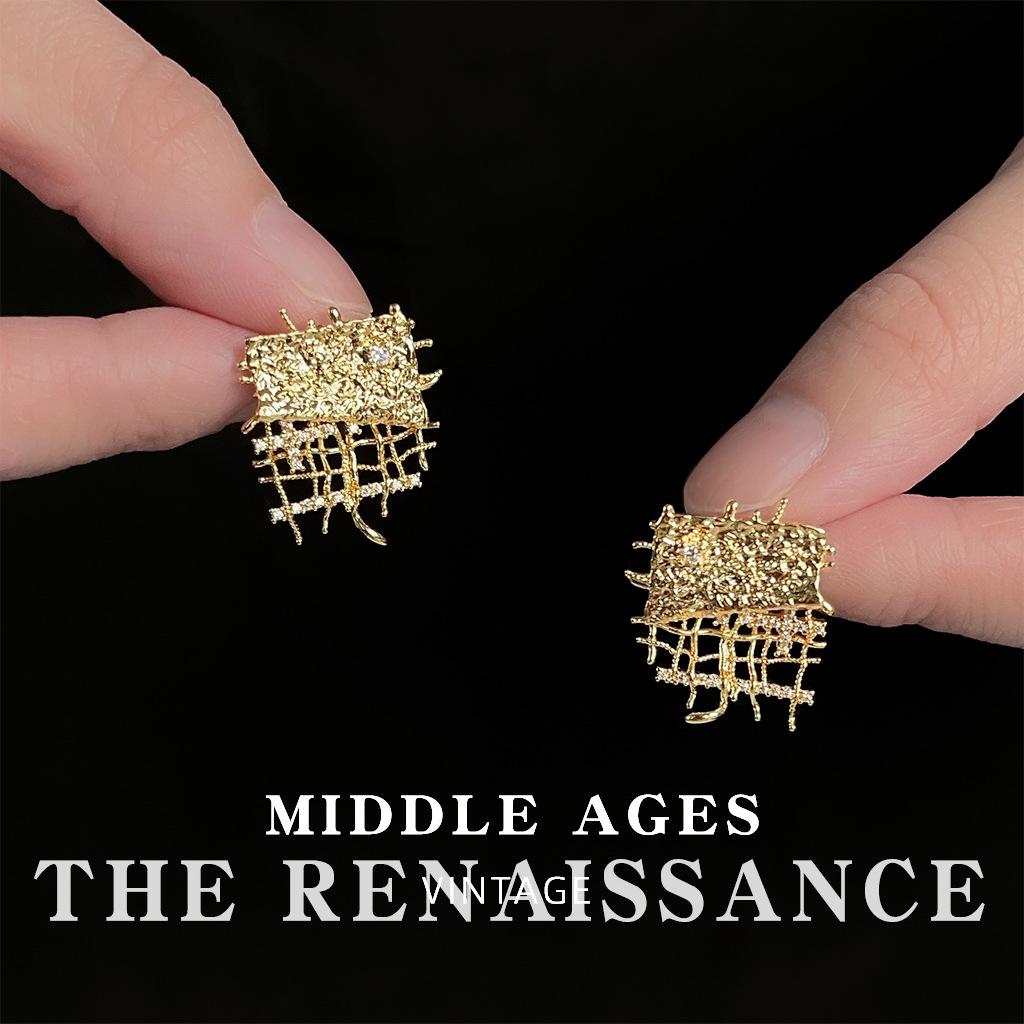 Medieval geometric retro weaving texture zircon earrings niche earrings women