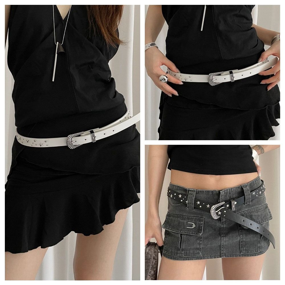 Punk Style Y2K Wide Belt Trouser Decoration PU Leather Waistbands Star Rivet Waist Belt  Gift