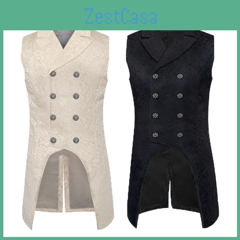 Retro Herr Steampunk Svansrock Jacquard Västrock Med Nedvikt Krage