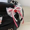 Delicate Pearls and Lace Bowknot Bag Ornament With Gingham Pattern Portable Accessory for Daily Commutes or Dates