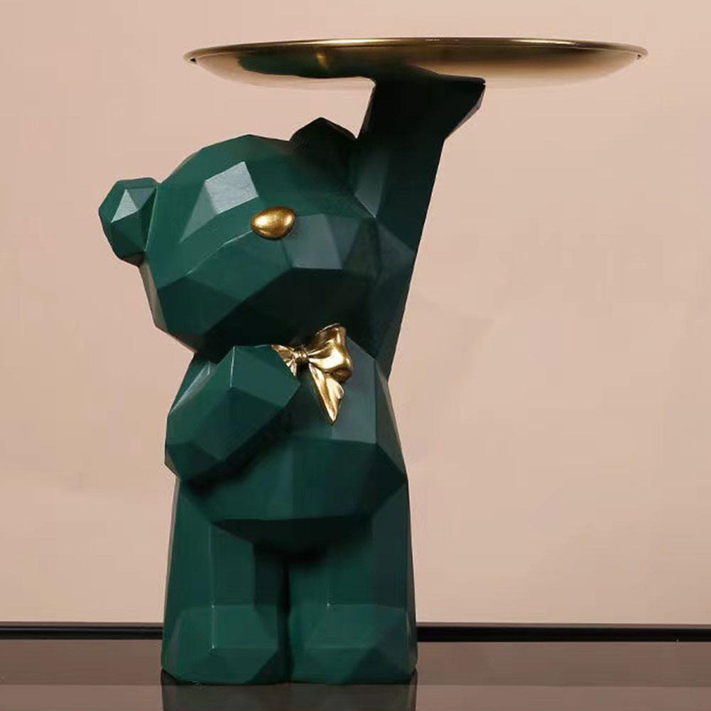 Resin Geometric Bear Storage Tray Lovely Nordic Bear Sculptures Keys Jewelry Lipstick Holder Home Table Statue Decorations