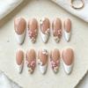 10 Stück Nude Handgemachte Press-On Nägel 3D Rosa Weiß Blume Strass Lang Stiletto Falsche Nägel Für Frauen