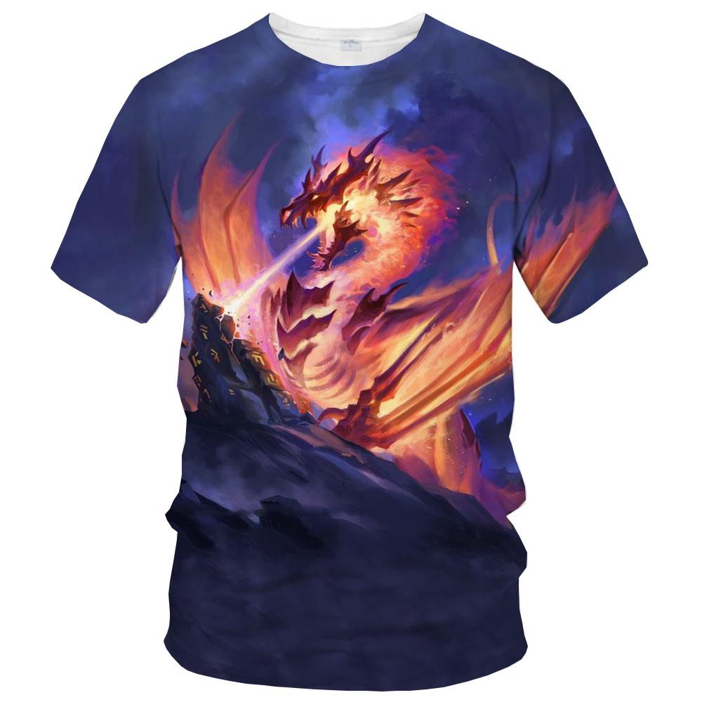 Summer fashion trend fun 3D printed dragon print pattern creative casual soft and comfortable short sleeved T-shirt