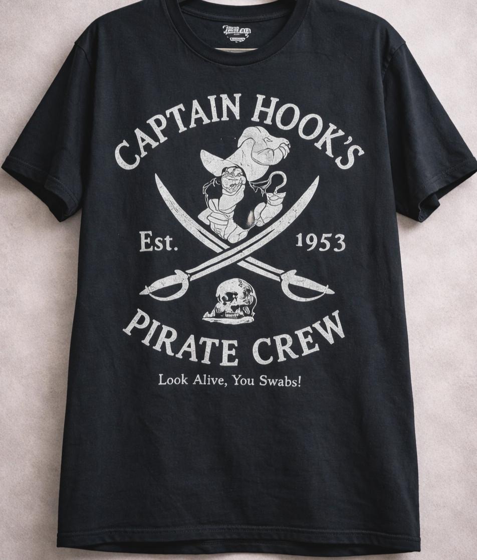 Disney Captain Hook Pirate Crew Graphic T Mens Large Peter Pan Black Tee Unisex T-Shirt XXXXL
