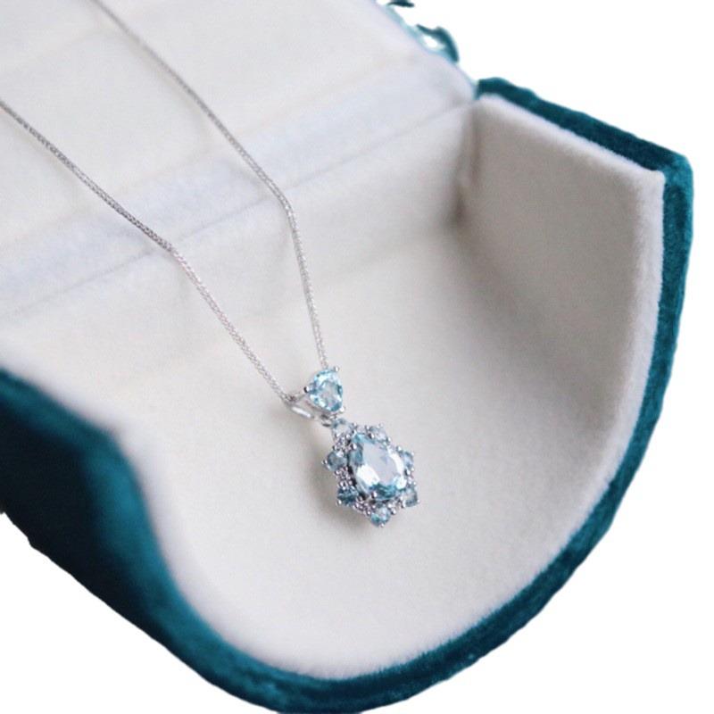 Collana in Argento Sterling S925 con Acquamarina per Donna - Moda Estiva, Catena Clavicolare di Lusso Leggero, Design di Nicchia, 2021