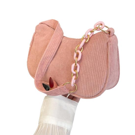 Dame Cordfløyel Skulderveske Ensfarget Retro Håndveske Glidelås Underarms Hobo Håndveske for Reise Arbeid Selskaper