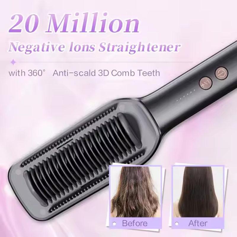 Electric Negative Ion Hair Straightener Brush Fast Heat Styling Flat Iron Straight Curl Hair Straightener Brush Beard Comb