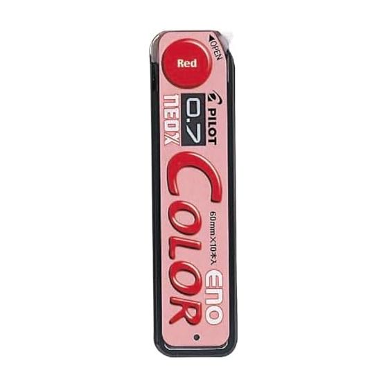 Pilot Neox Color Eno Colored Mechanical Pencil Lead, 0.7mm, Red, 10 Leads, Erasable Color Refill, Soft, 60mm Length