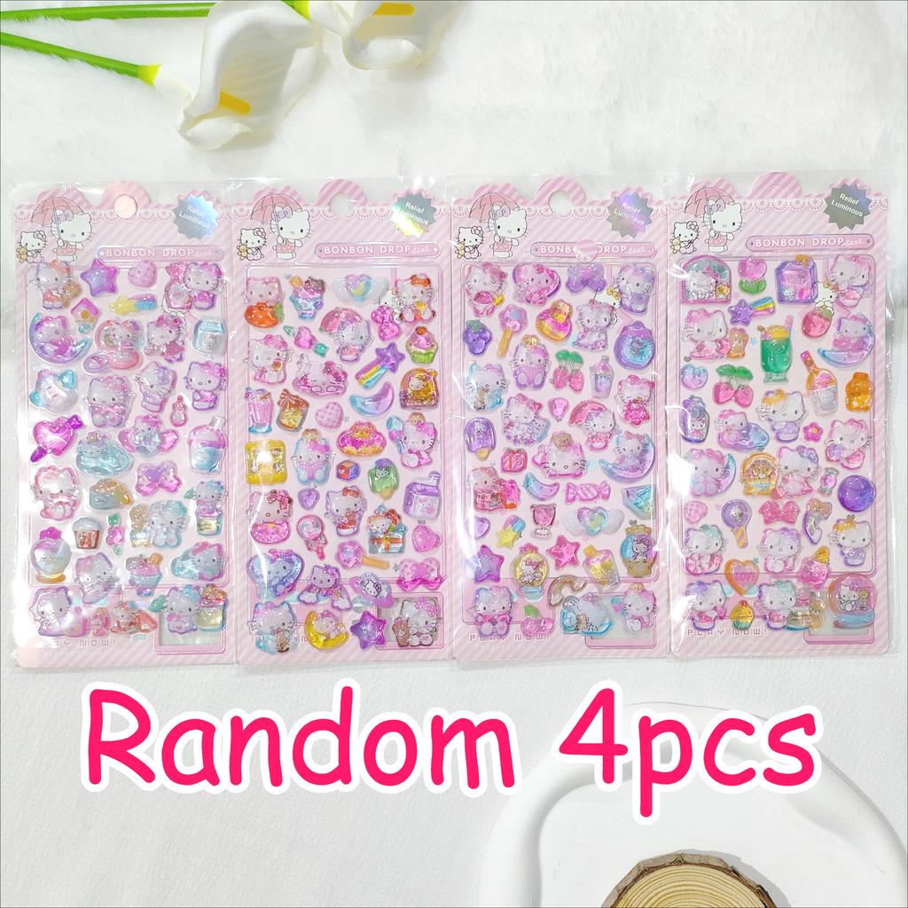 4 Pcs 3D Crystal Glow Stickers - Mix Sanrio Capybara Kuromi Decals Ideal for DIY Handbook Journal & Decor Gifts