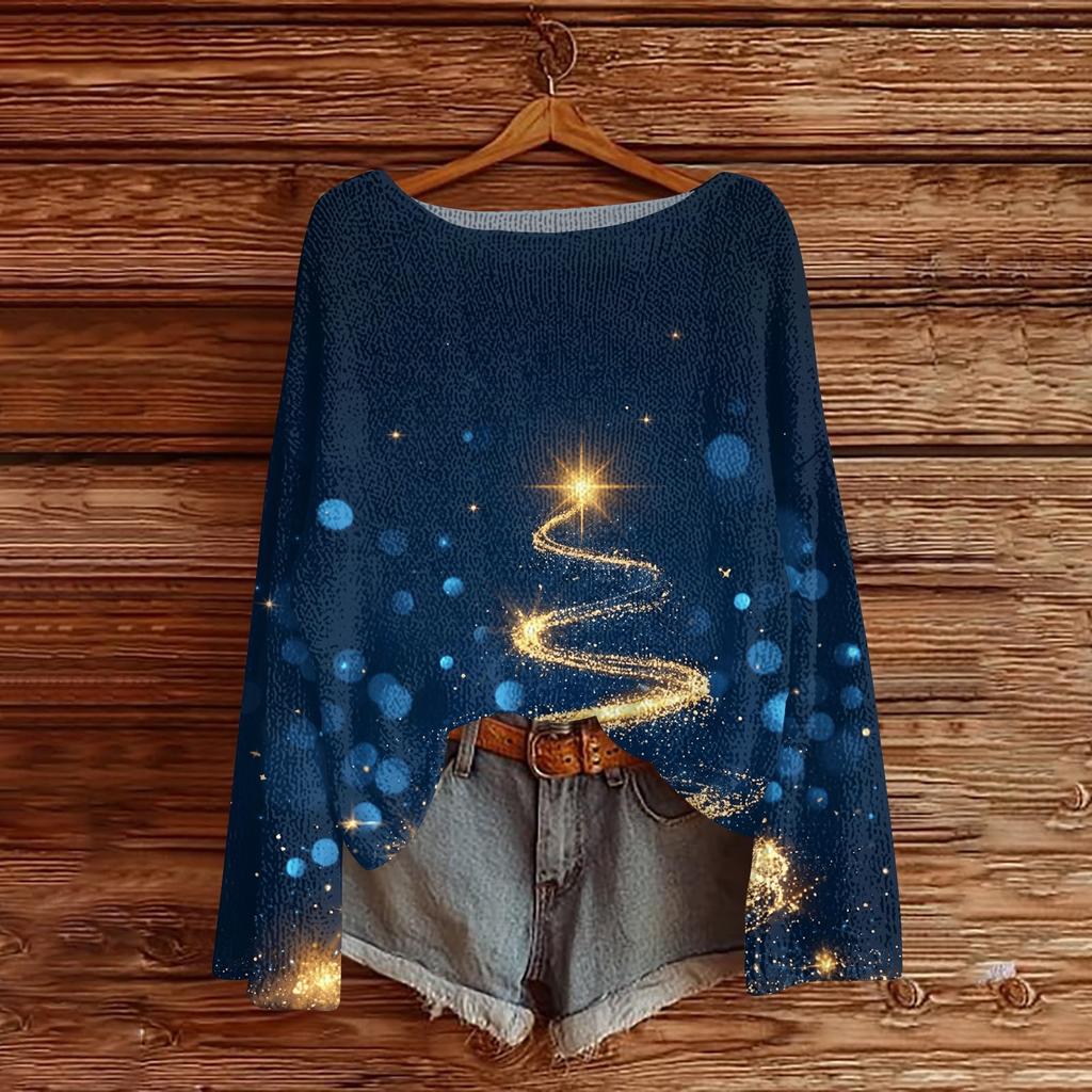Women's Christmas Print Lightweight Sweater, Casual Long Sleeve Knit Pullover for Holiday