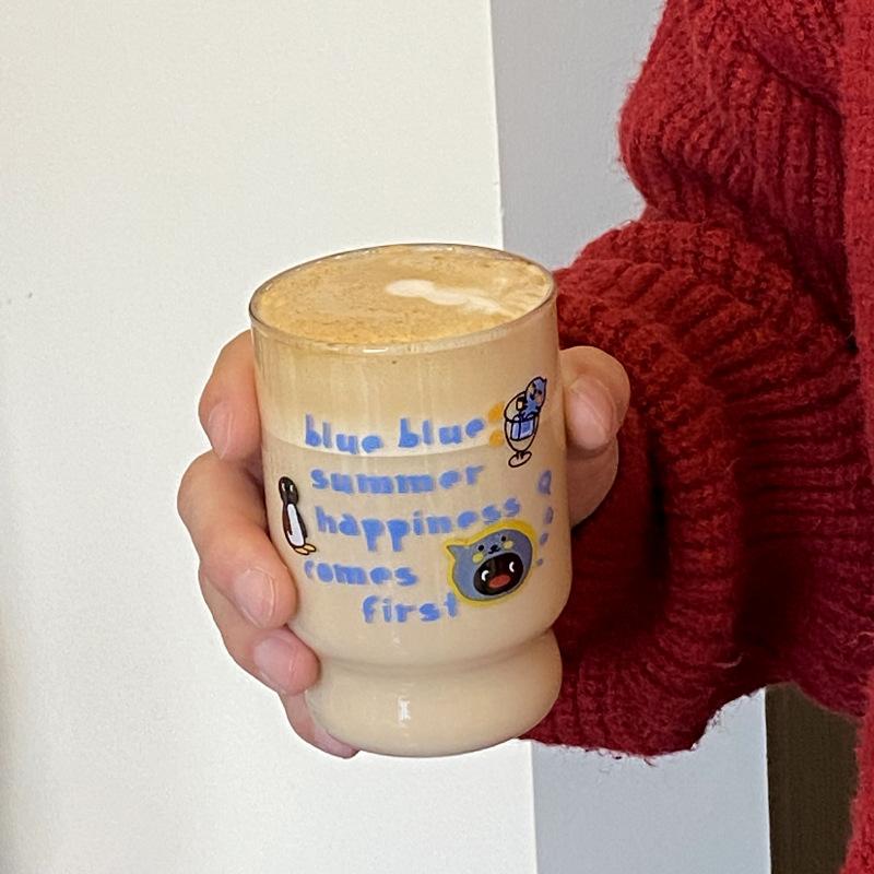 Retro Blaues Queer-Glas, Cartoon Einfache Borosilikat-Wasserbecher, Hochtemperatur-Kaffeetasse, Milch-Frühstückstasse