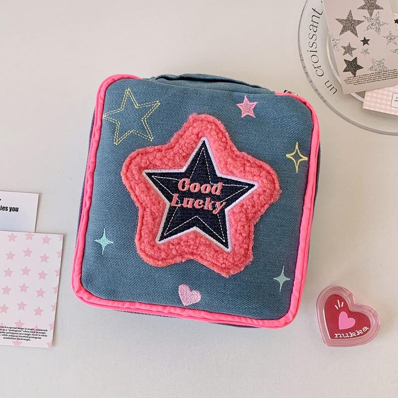 Denim Fabric Portable Cosmetic Bag with Zipper Large Capacity Travel Storage Toiletry Bag for Girls Creative Makeup Supplies New
