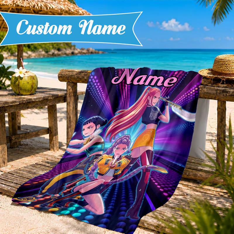 Custom Name KPop Cartoon Beach Towel Microfiber Beach Towel, Lightweight and Quick-Dry, for Summer Travel, Swimming Pool Gift