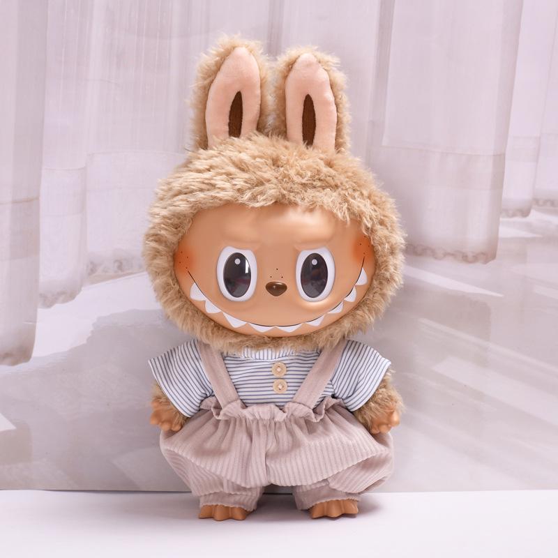 38cm Labubu Plush Doll Casual Outfit Set with Hat (Clothes Only)