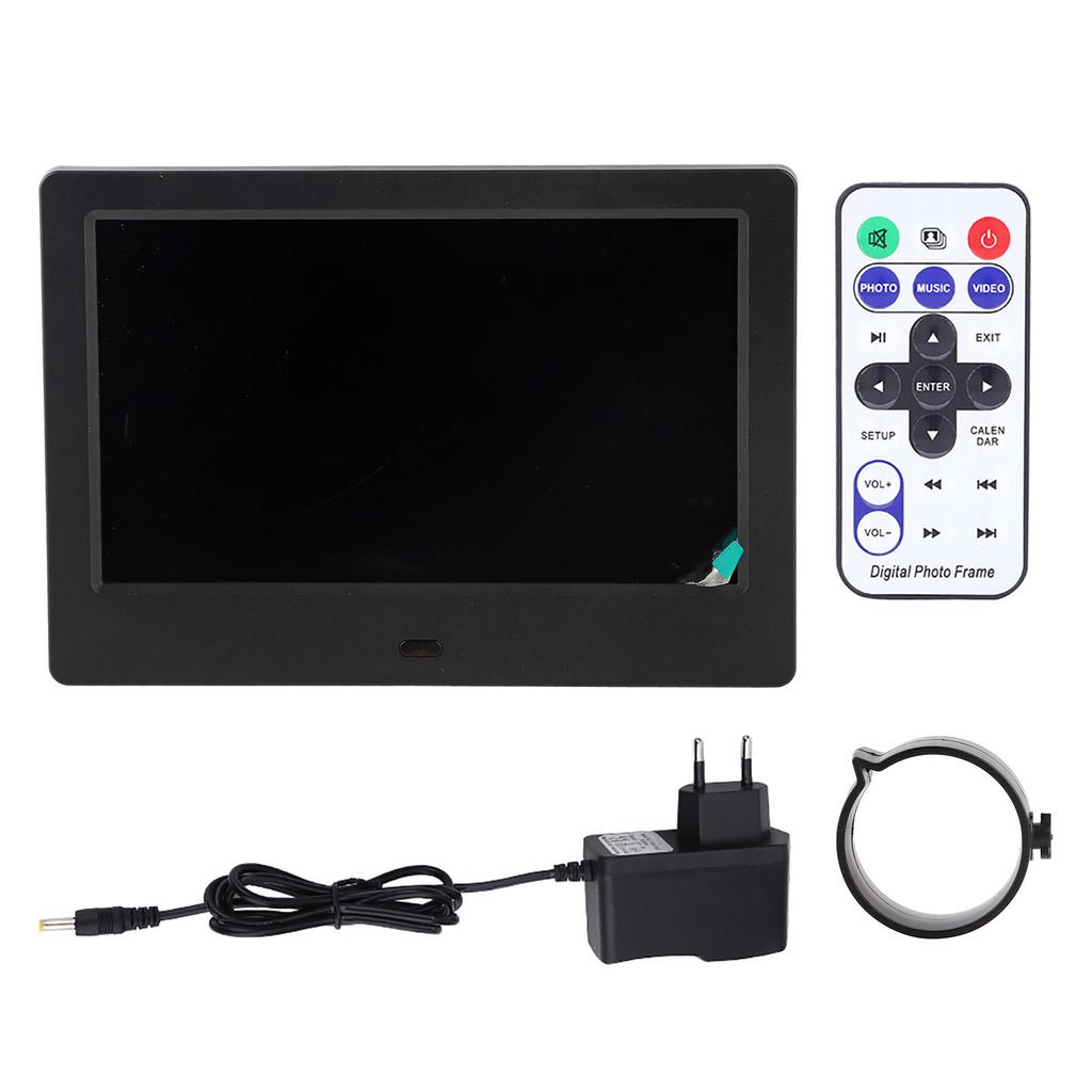 7" HD Screen Digital Photo Frame Alarm Clock Music Movie Player (Black )