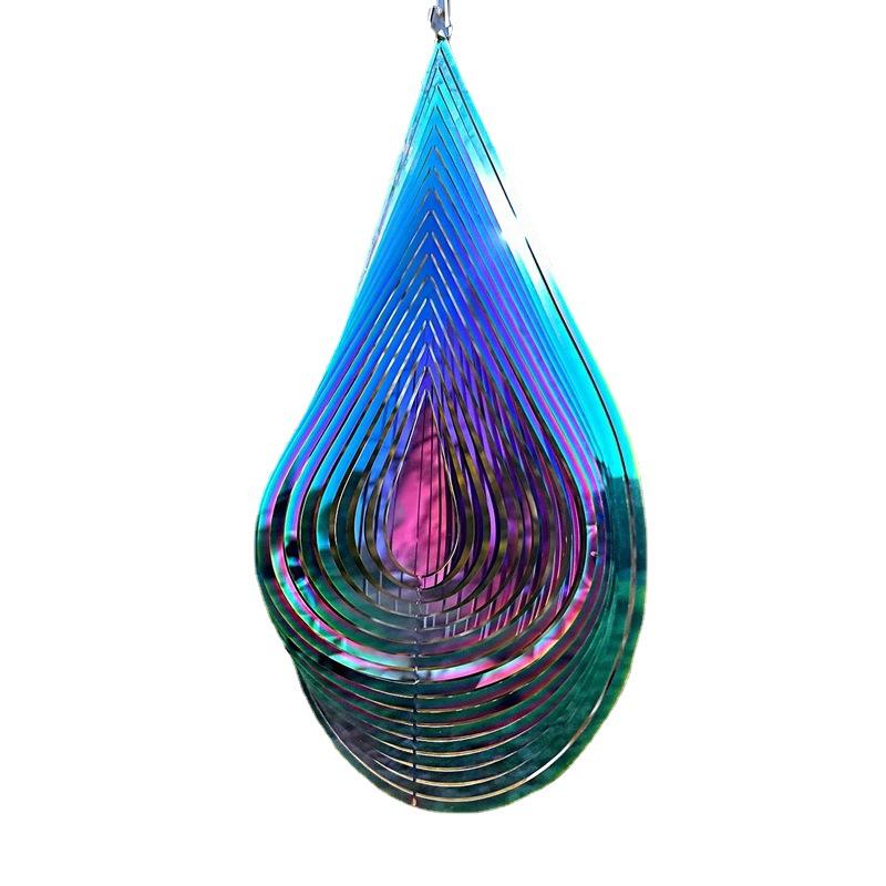 7-farbiges 3D-Windspiel aus Edelstahl – rotierendes Gartenornament mit Wassertropfen aus Metall