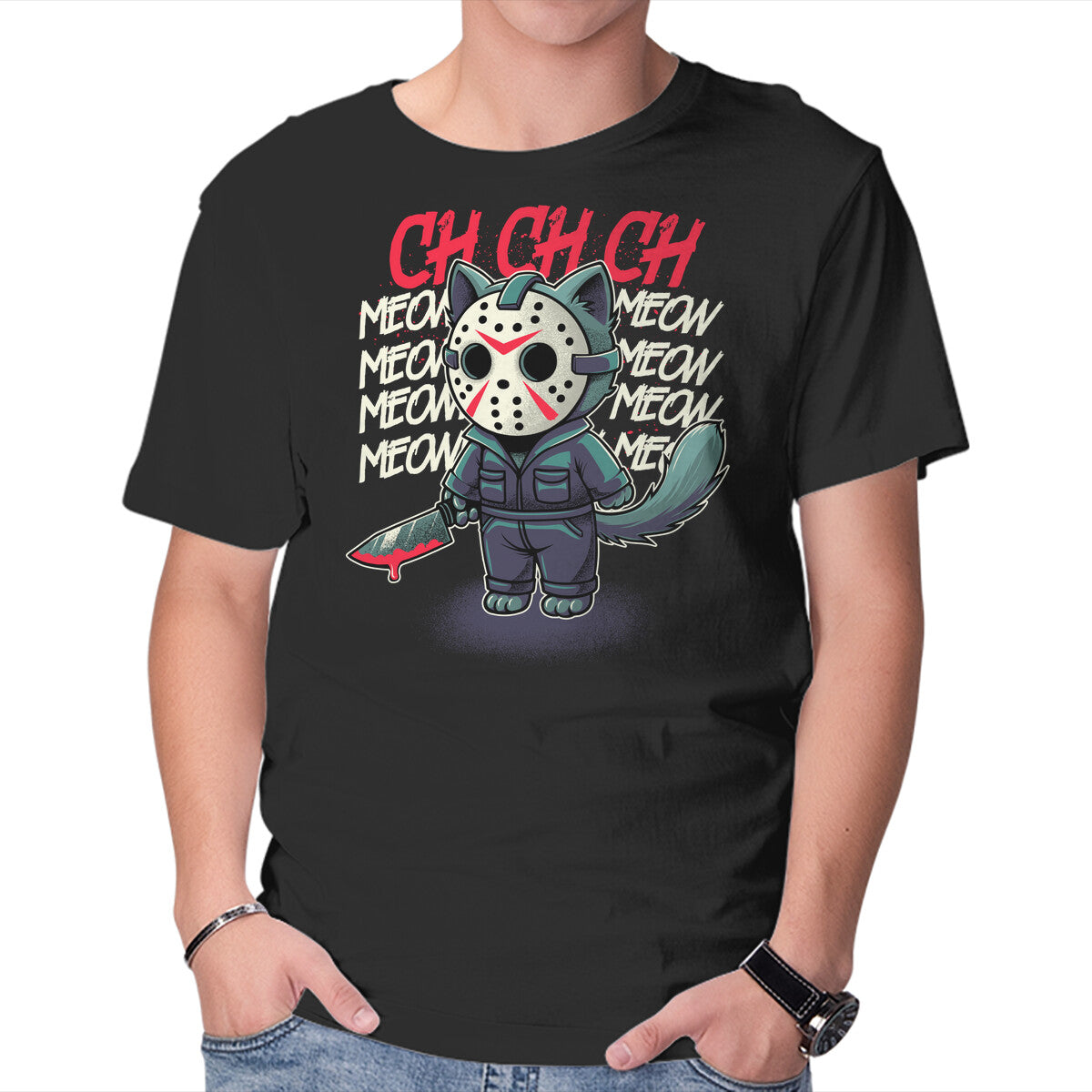 Unisex Crew Neck T-Shirt Meow Meow Meow Graphic Short Sleeve Casual Tee L
