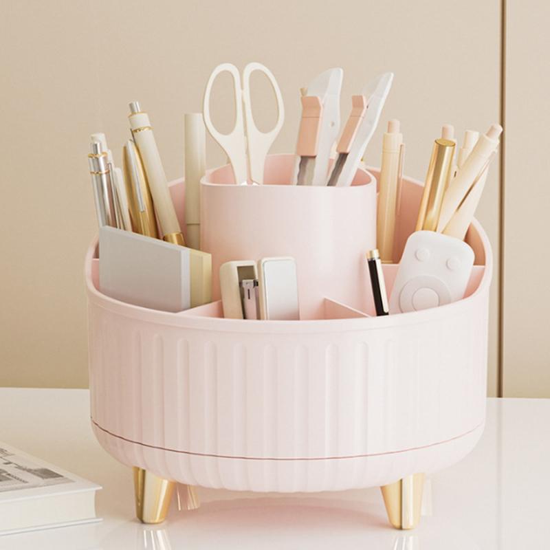 360° Rotating 7 Slot Makeup Brushes Holder Organizer Multi-Functional Desk Storage Cosmetics Storage For Vanity Desktop Bathroom