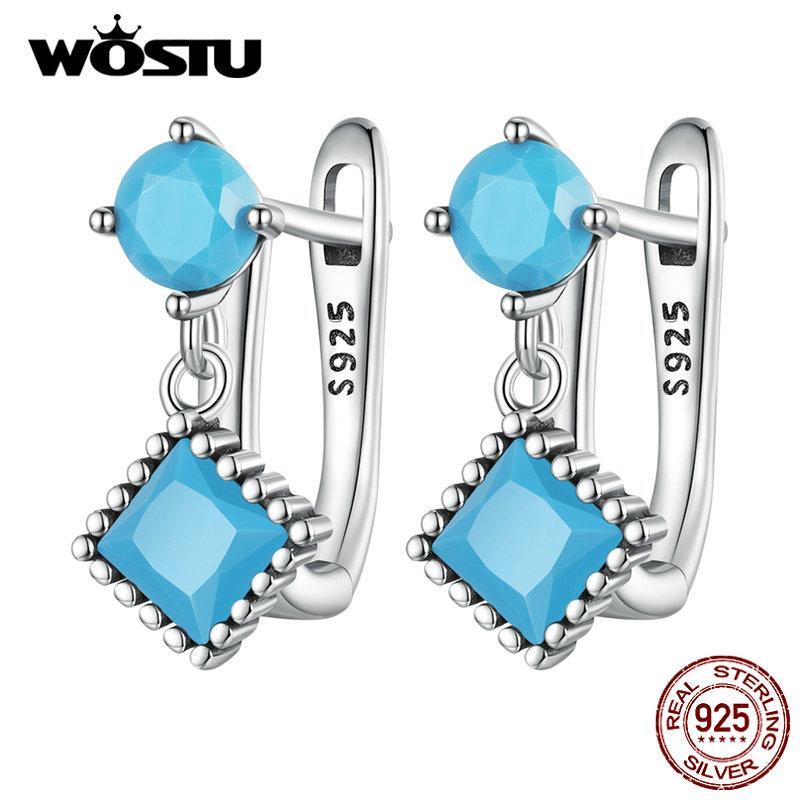

WOSTU стерлингового серебра 925 пробы простые бирюзовые серьги-клипсы для женщин ювелирные изделия 925 silver