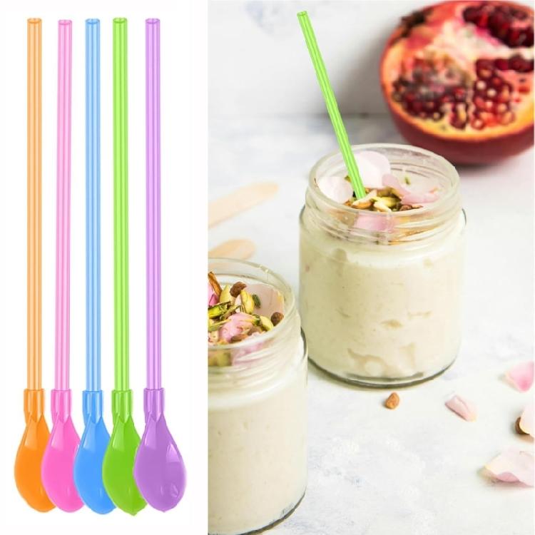 20 Piece Colorful Straw Spoon 2 In 1 Plastic Stirring Utensils for Shakes Beverages Portable Kitchens Barwares Essential