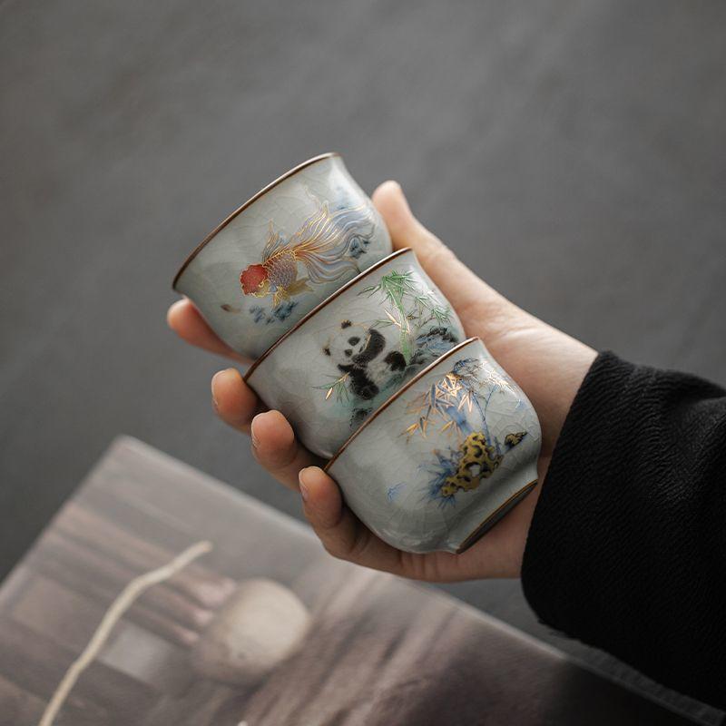 Exquisite Ru Kiln Master Teacup, Guest Ceramic Cup Tasting Kung Fu Tea Drinking Tea Set Teaware Sets