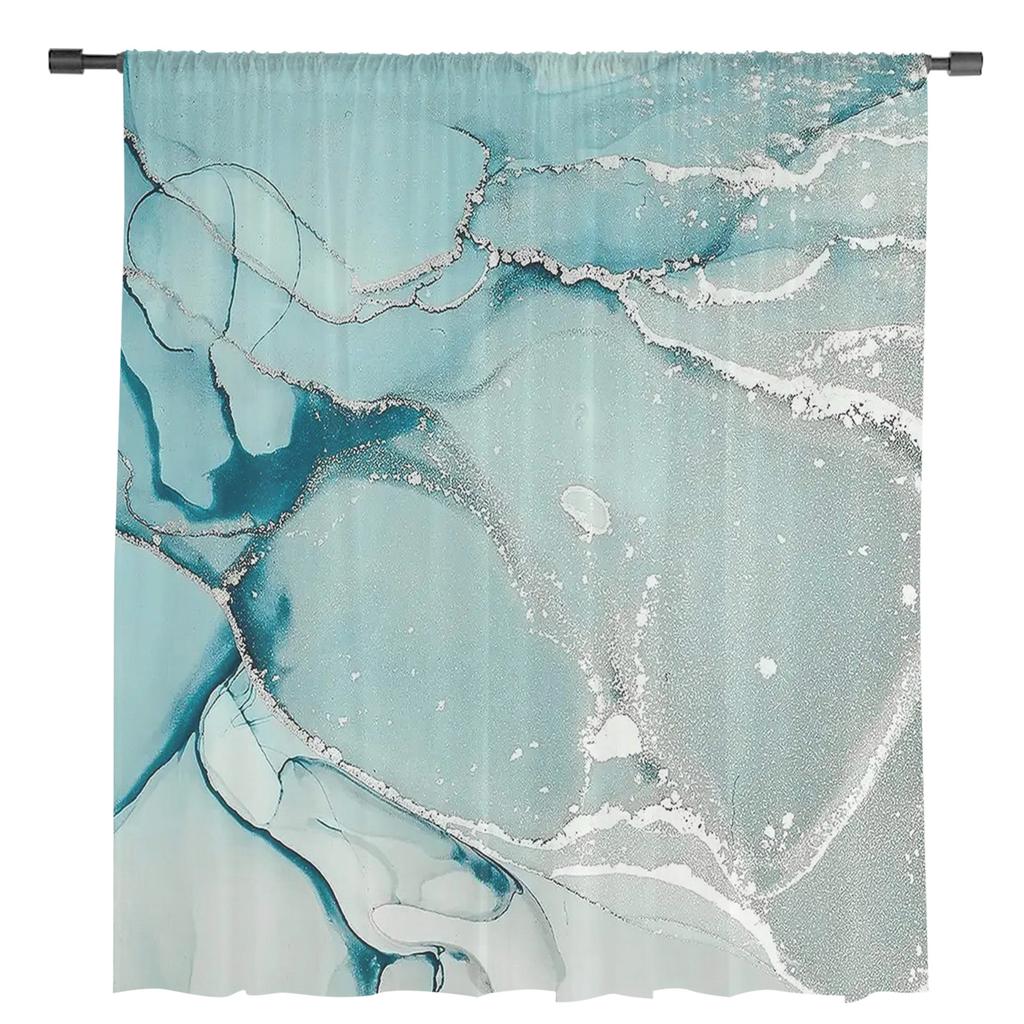 Marmorstruktur Grün Transparente Vorhänge für Wohnzimmerdekoration Fenstervorhänge für Küche Tüll Voile Organza Vorhänge