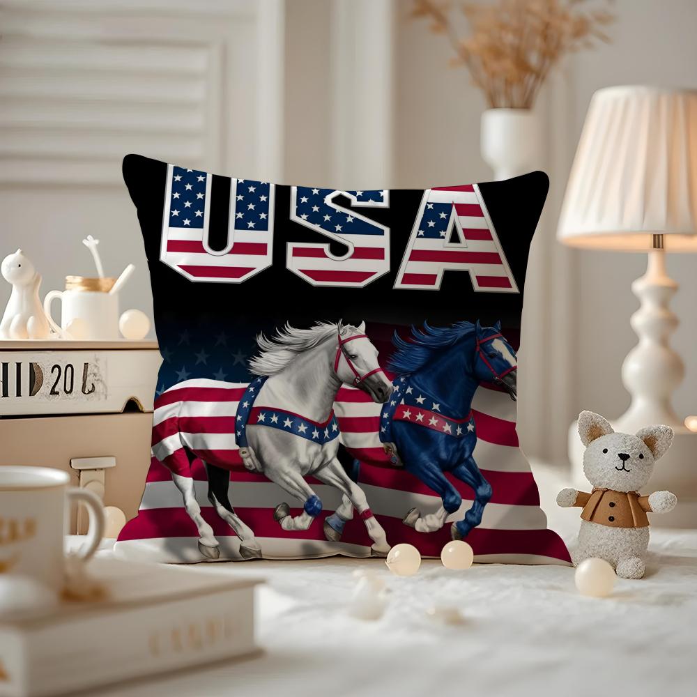 Independence Day Cushion Cover Anti-dustmite Pillowcase Invisible Zipper Silky Short Plush Sofa Cushion Cover