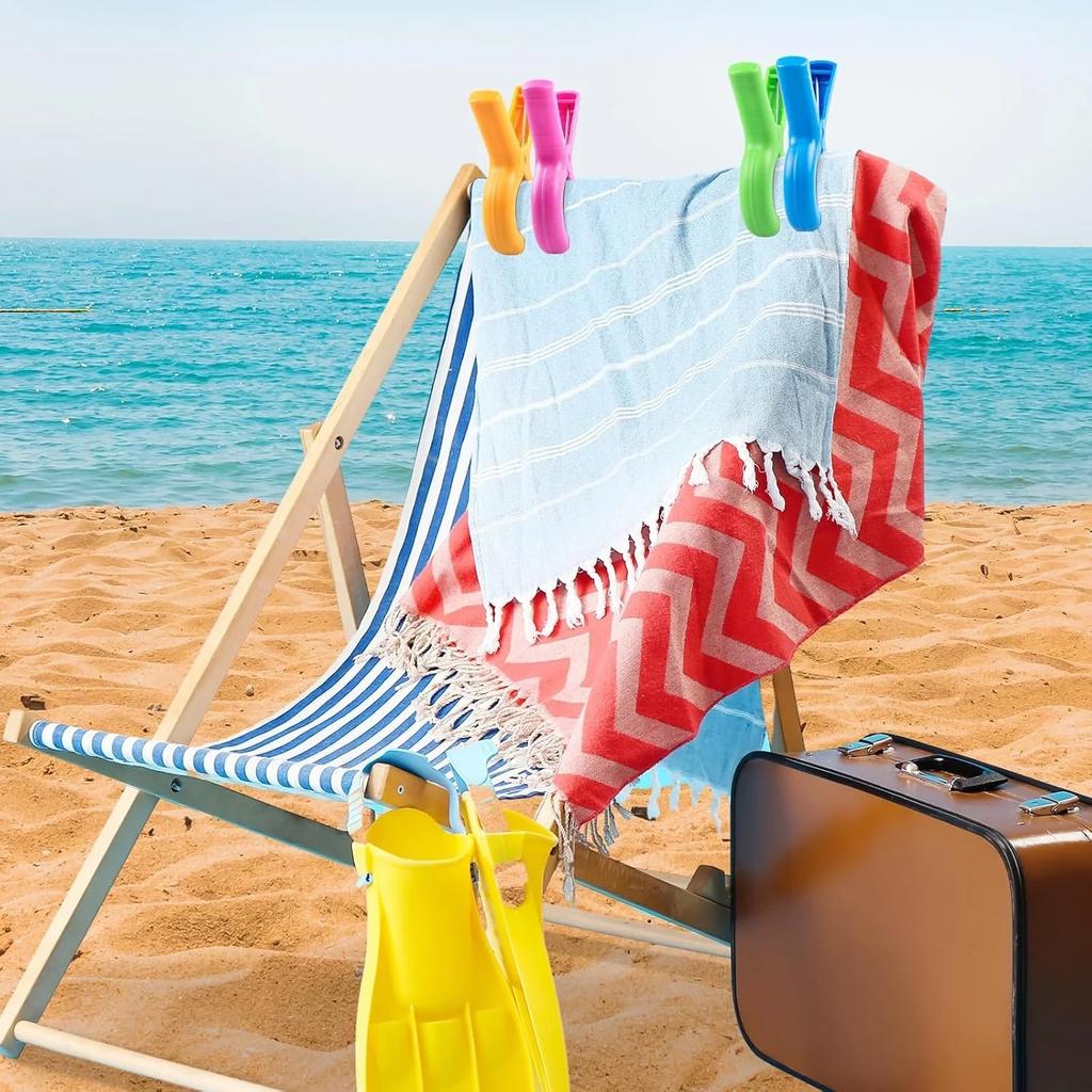 Storage Bag Included, 4/8 Pcs Large Beach Towel Clips for Beach/Pool/Cruise Chairs, Heavy-Duty, Clothes Pins, Windproof