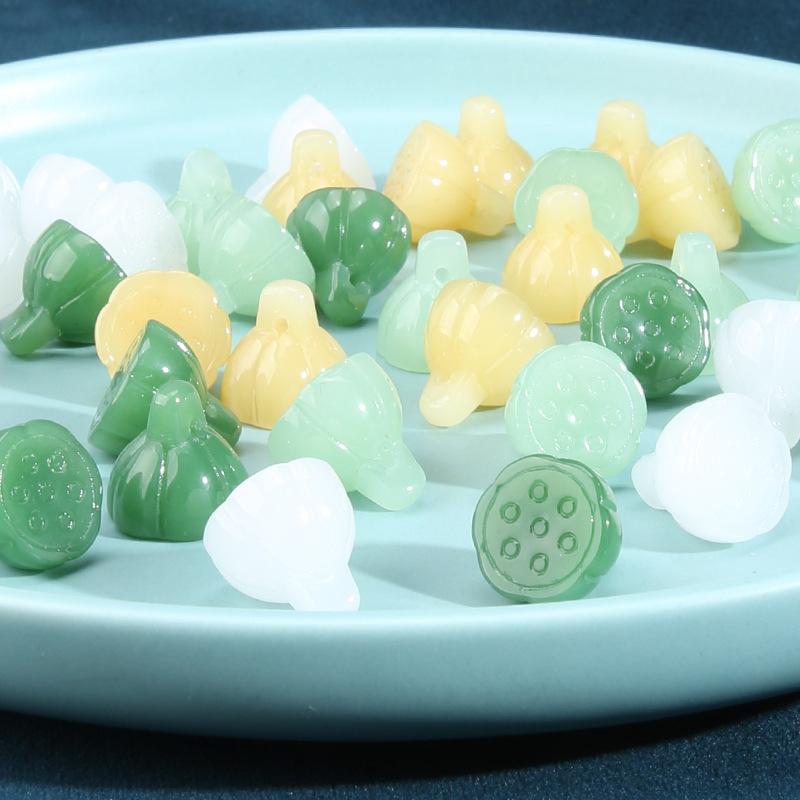 10 Stück Glasimitat Jade Knöpfe Retro Kleidung Lotus Kapsel Knöpfe Chinesischer Stil Hanfu Tang Stil Cheongsam Dekorative Perlenknöpfe