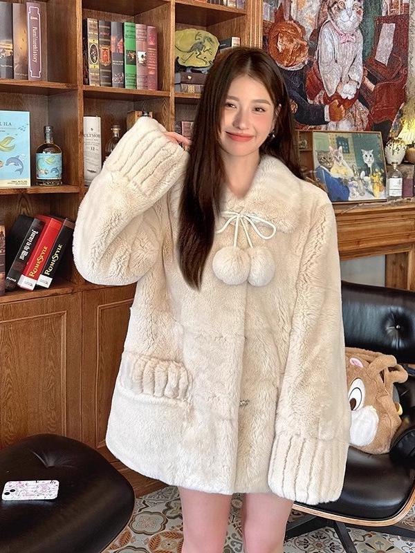 Women's Sweet Casual Plush Long Sleeve Jacket - Autumn/Winter 2025 Petite Loose Thick Warm Top