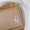 Geometric Luxury Crystal Zircon Pendant Necklace for Women Stainless Steel Chain Bling Wedding Party Jewelry Accessories Gifts