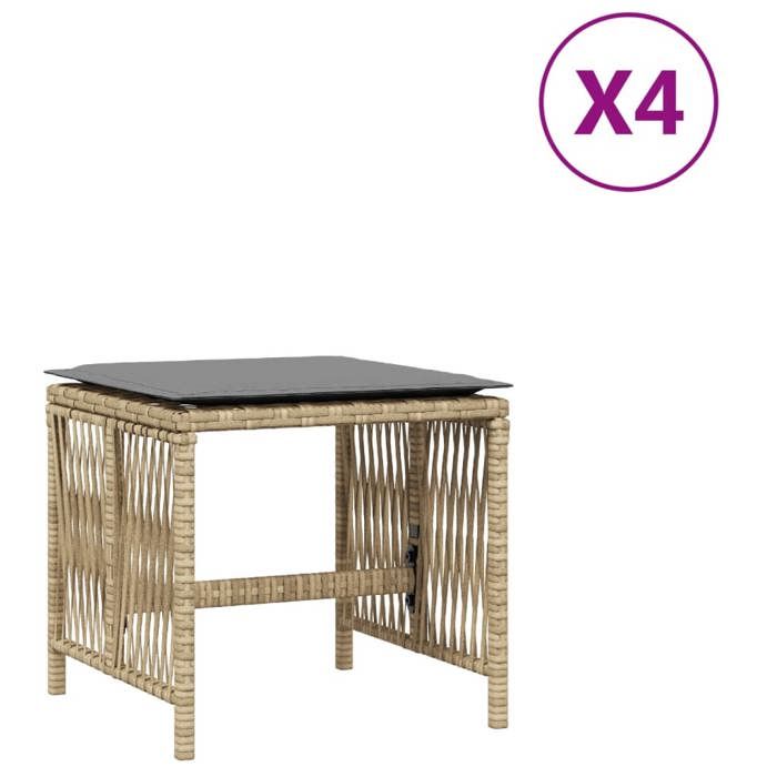 VidaXL Lot de 4 Tabourets de Jardin avec Coussins, Chaises de Patio, Sièges de Terrasse, Meubles d'Extérieur, Mélange Beige 365061