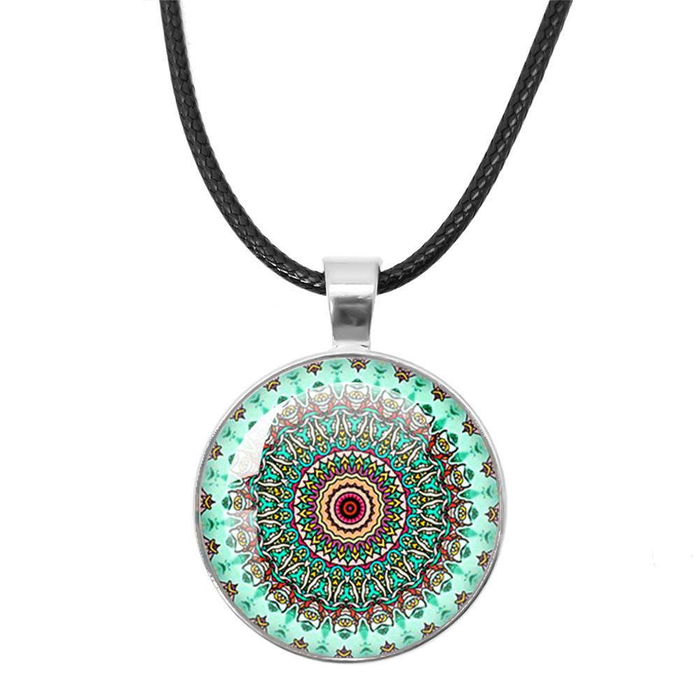 Klassische Lebensblume Seilkette Glasanhänger Halsketten Mandala Elegante und komplexe Muster Halsketten Damen Cabochon Schmuck