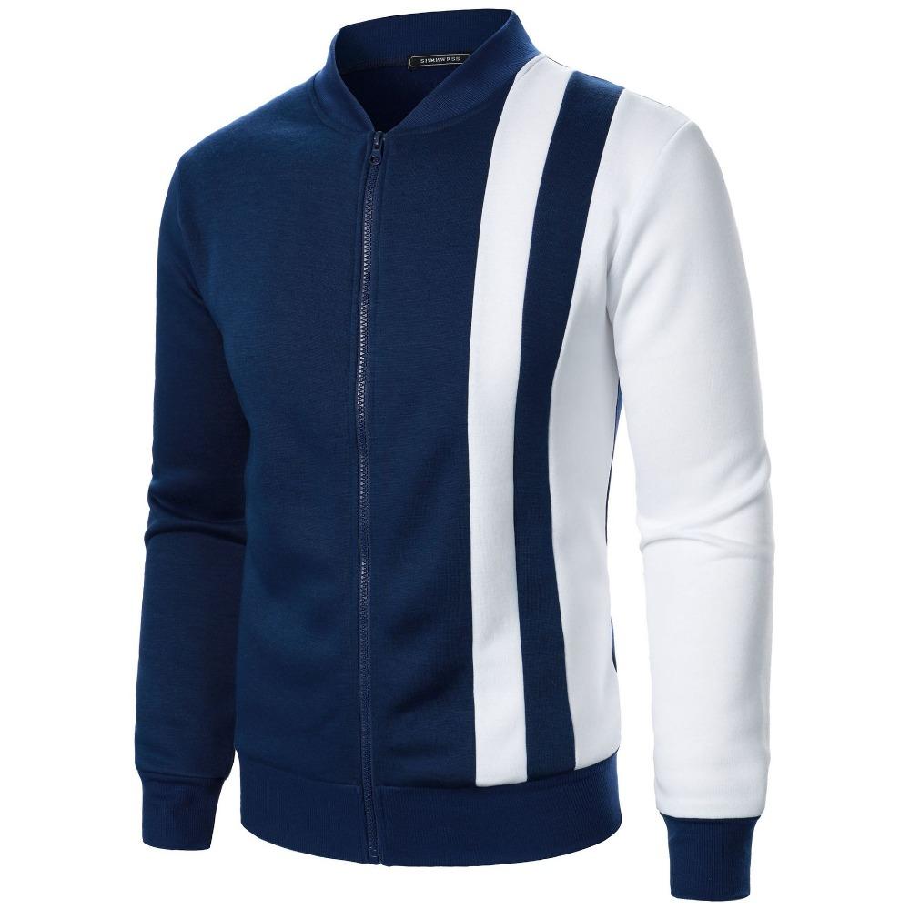 Spring Autumn Men Sweater Cardigan Patchwork Color Stand Collar Male Casual Zipper Knitted Warm Sweater Coat